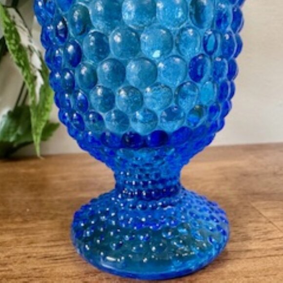 Vintage Blue Hobnail Glass Goblet Cobalt Textured Pressed Glass Stemware Barware - Picture 7 of 7